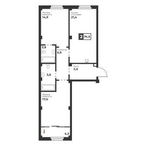 2-к квартира, строящийся дом, 75м2, 7/18 этаж